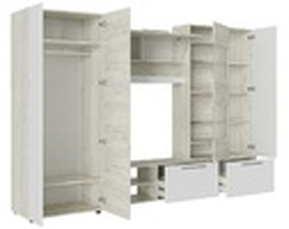 САФАРИ Стенка Корпус -Дуб Крафт белый  Фасад МДФ - матовая Белый Софт (7 мест) ОЕ433 КАТЕГОРИЯ А