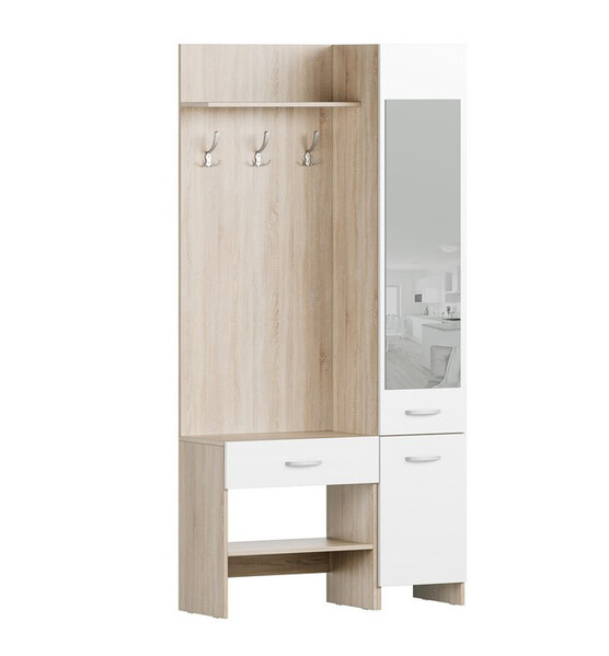 Домино 2У корпус Дуб Сонома светлый/фасад ЛДСП Белый (Гладкий) (вешалка, шкаф,тумба) 0,95х1,95х0,349м (3 места) ОД953 КАТЕГОРИЯ А