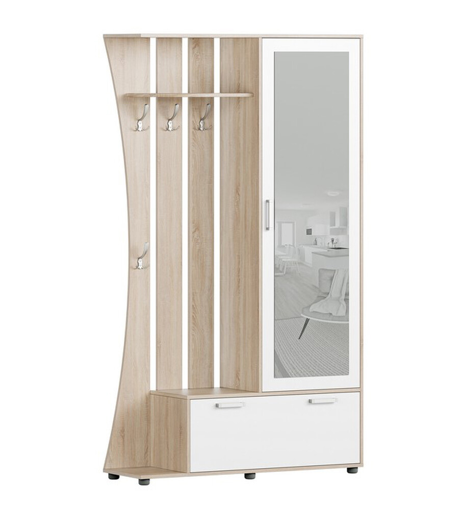 Домино 4У НМ Прихожая корпус Дуб Сонома светлый/фасад ЛДСП Белый Гладкий (вешалка, шкаф,тумба) 1,15х2,0х0,365м (3 места) АГ3 115	КАТЕГОРИЯ А