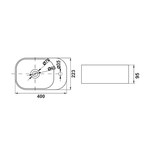 800-320325 Фигурный умывальник накладной 400х223х95 MELANA