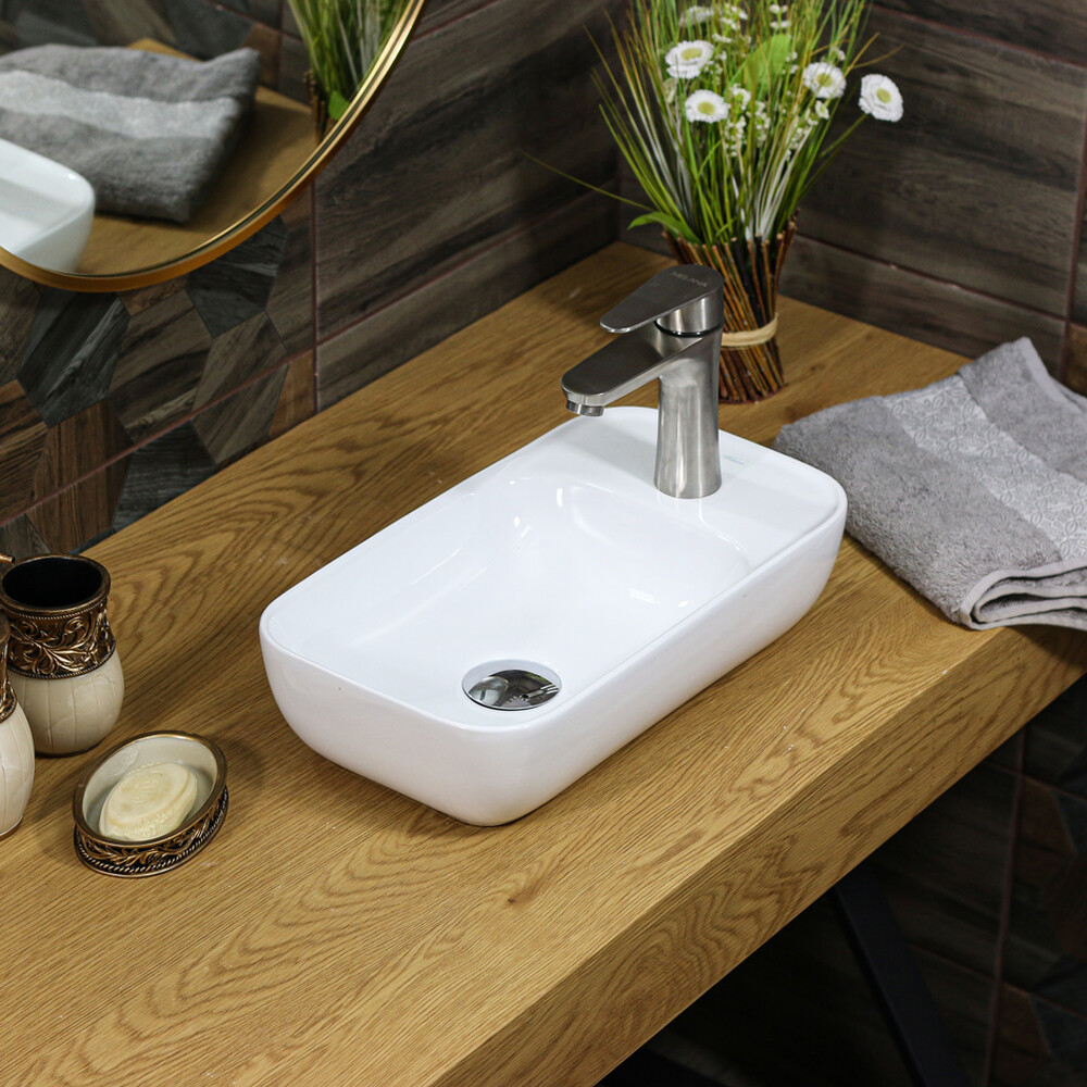 800-320325 Фигурный умывальник накладной 400х223х95 MELANA