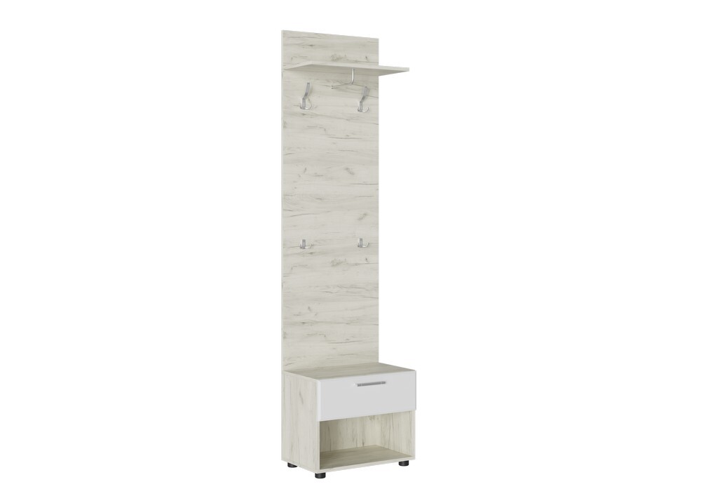 Сафари Тумба с вешалкой ТМ-003 Корпус - Дуб Крафт белый  Фасад МДФ - матовая Белый Софт ОЕ435 КАТЕГОРИЯ А