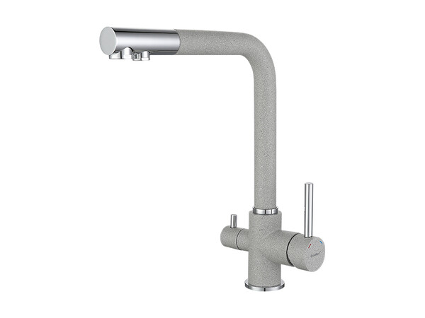 Смеситель Кухня GRANFEST  (3611) d=35 Г - образный с краном питьевой воды  (серый)