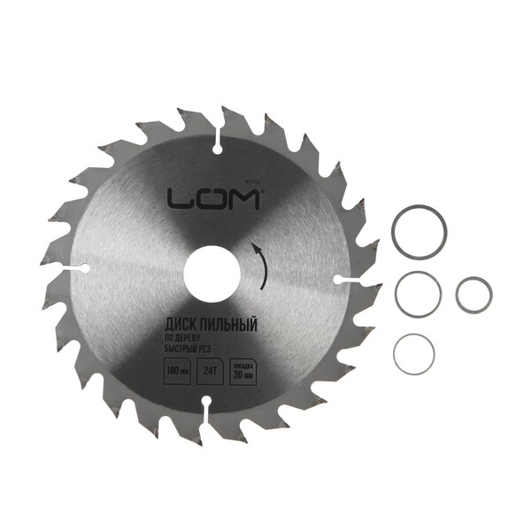 Диск пильный по дереву ЛОМ, быстрый рез, 180 х 30 мм (кольца на 20, 16), 24 зуба 1857938