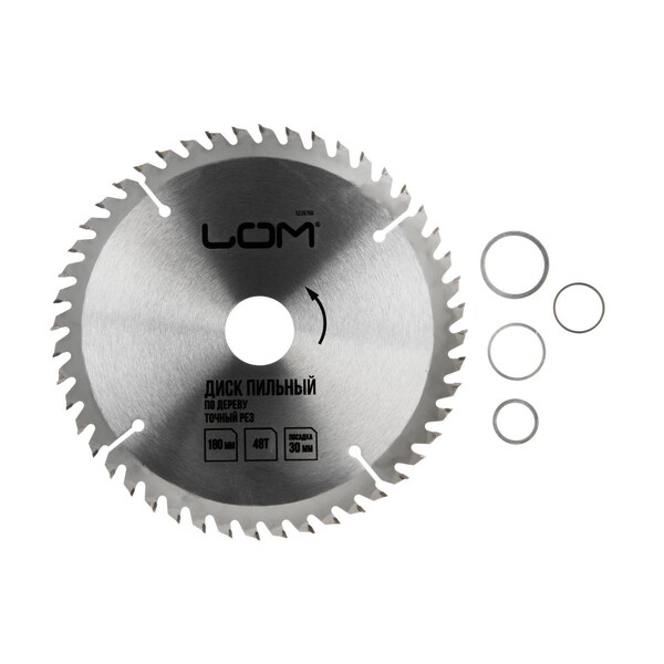 Диск пильный по дереву ЛОМ, точный рез, 180 х 30 мм (кольца на 20, 16), 48 зубьев 5239766