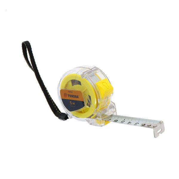Рулетка ТУНДРА, прозрачный пластиковый корпус, 5 м х 19 мм 1935525