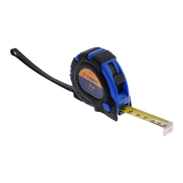 Рулетка ТУНДРА, обрезиненный корпус, 3 фиксатора, 3 м х 16 мм 881709