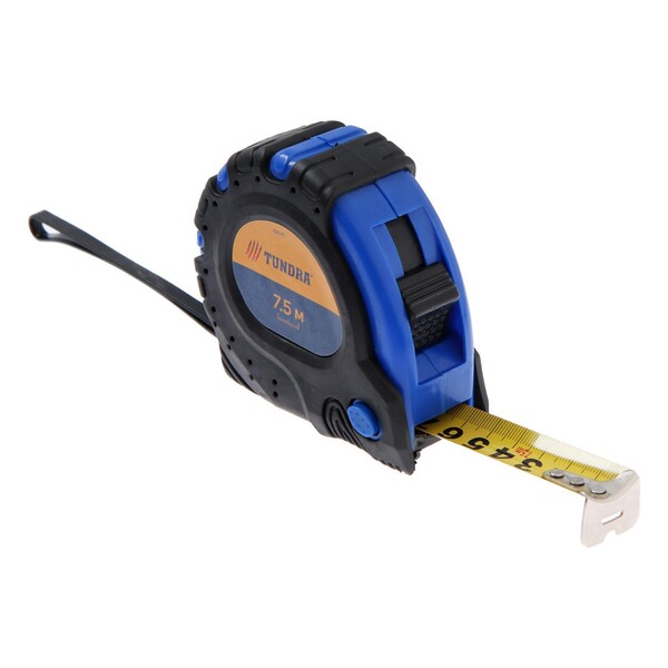Рулетка ТУНДРА, обрезиненный корпус, 3 фиксатора, 7.5 м х 25 мм 881711