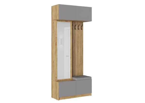 БОСТОН прихожая ЛДСП (Комплект) корпус Дуб Крафт золотой/фасад ЛДСП Серый Шифер Кожзам.- Ecotex 3022 / Arena 007 (Серая) (3 места) УИ319 КАТЕГОРИЯ А