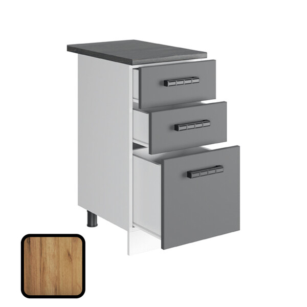 Стол разделочный МУВИ, 3 ящика Н400-3Я Дуб Крафт Золотой (810х400х450) Столешница Дуб Обожённый (2120)