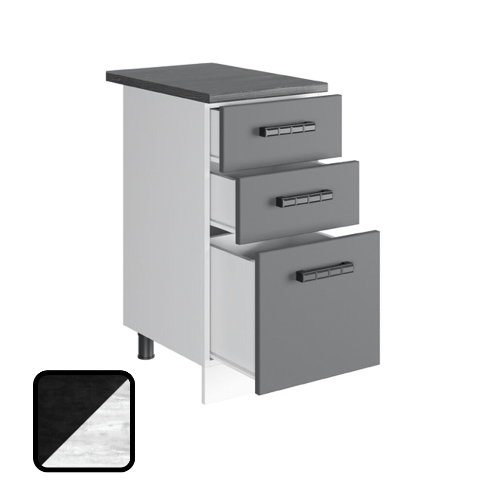 Стол разделочный НИКА, 3 ящика Н400-3Я Цемент Темный/Бетон Пайн (810х400х450) Столешница Луна (2128)