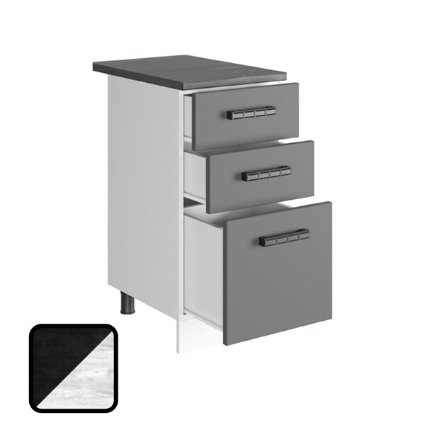 Стол разделочный НИКА, 3 ящика Н400-3Я Цемент Темный/Бетон Пайн (810х400х450) Столешница Луна (2128)