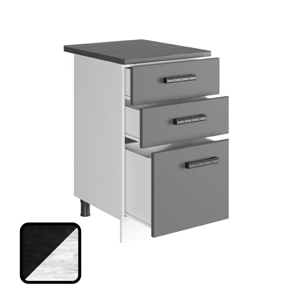 Стол разделочный НИКА, 3 ящика Н500-3Я Цемент Темный/Бетон Пайн (810х500х450) Столешница Луна 2129