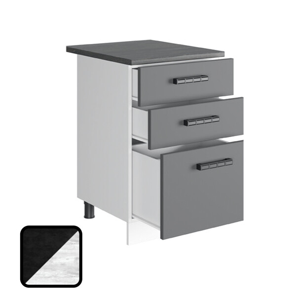 Стол разделочный НИКА, 3 ящика Н600-3Я Цемент Темный/Бетон Пайн (810х600х450) Столешница Луна (2130)