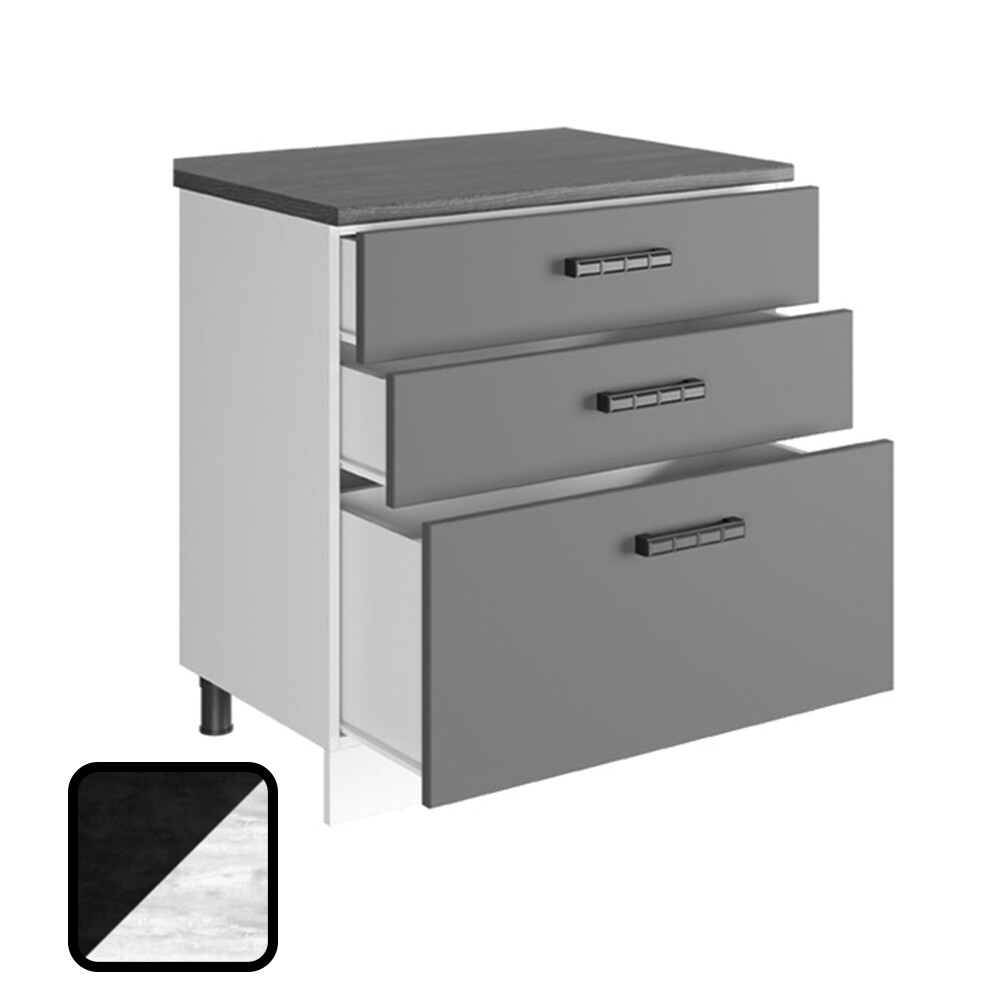Стол разделочный НИКА, 3 ящика Н800-3Я Цемент Темный/Бетон Пайн (810х800х450) Столешница Луна (2131)