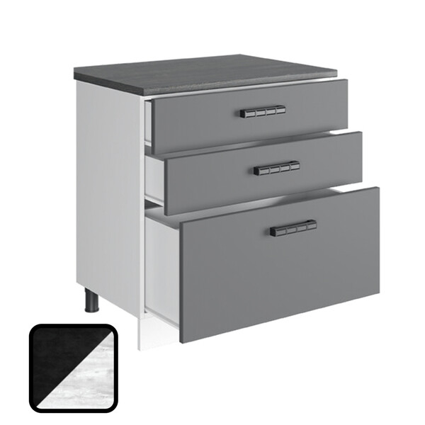 Стол разделочный НИКА, 3 ящика Н800-3Я Цемент Темный/Бетон Пайн (810х800х450) Столешница Луна (2131)