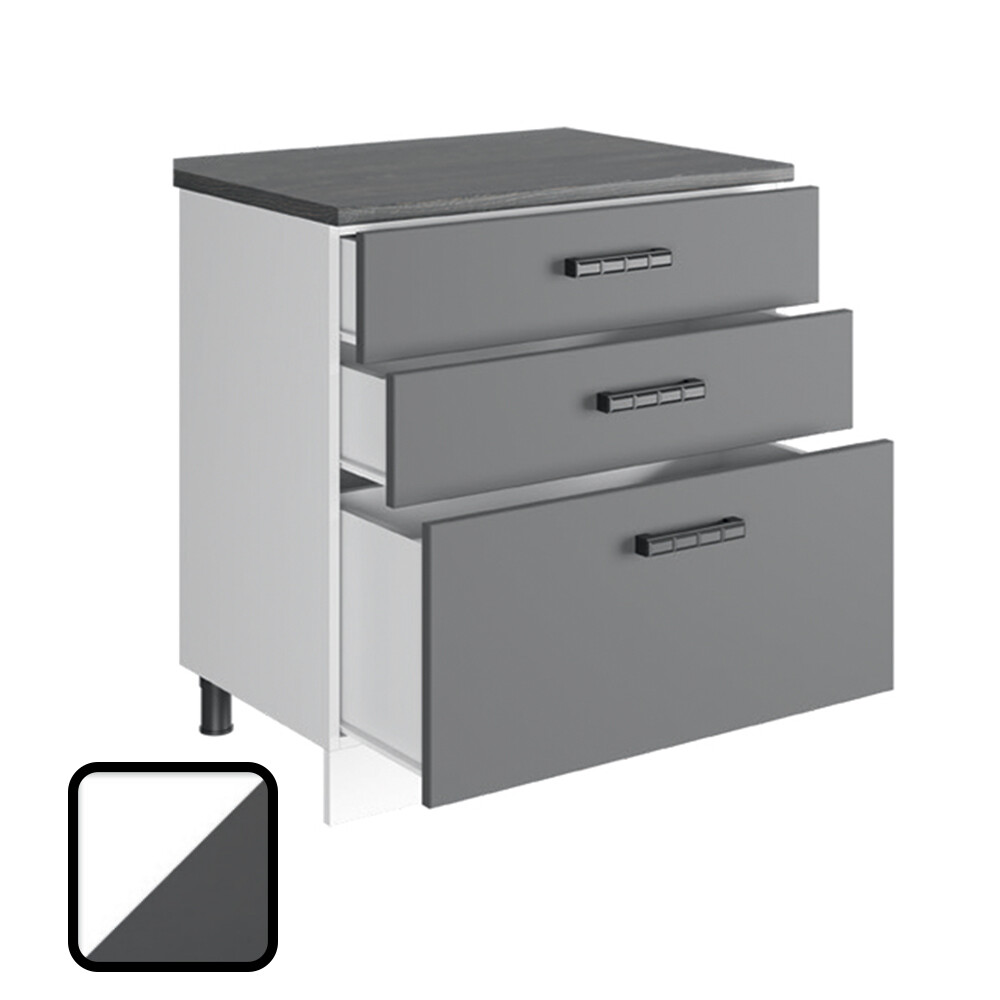 Стол разделочный СИТИ-2, 3 ящика Н800-3Я Белый софт/Графит софт (810х800х450) Столешница Полярная Звезда (2155)