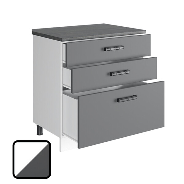 Стол разделочный СИТИ-2, 3 ящика Н800-3Я Белый софт/Графит софт (810х800х450) Столешница Полярная Звезда (2155)