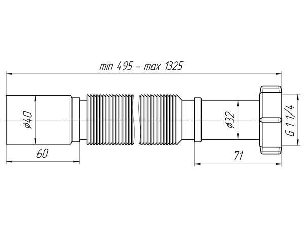 K214 Гофра АНИ Пласт 1 1/4"*40 удлинённая, L495-1325мм