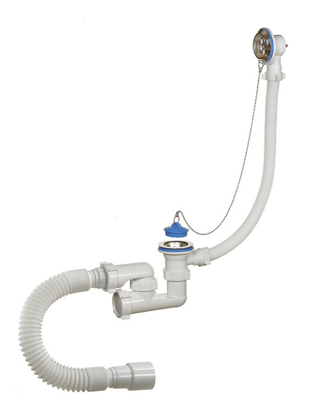 А-80089 Cифон для ванны (обвязка) ОРИО 1 1/2"х40, регулируемая, с переливом и гиб. трубой 40-40/50