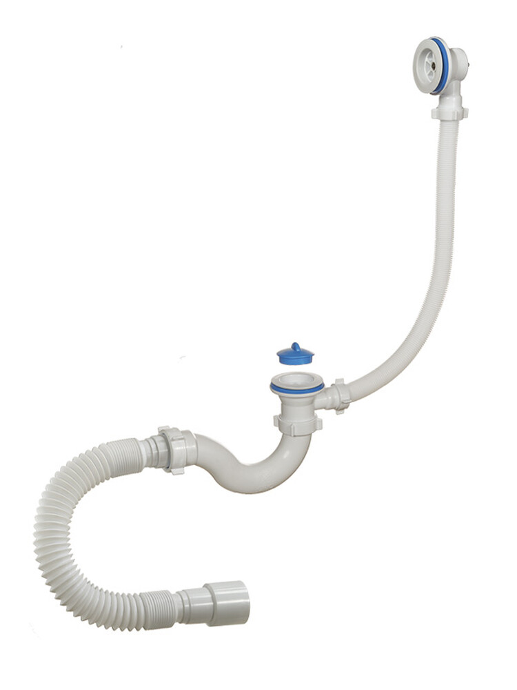 А-70089 Сифон для ванны (обвязка) ОРИО 1 1/2"х40, с пласт.реш D=70 мм,перелив.и гиб.трубой 40-40/50