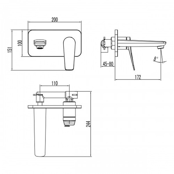 LM3726BL Bronx Смеситель для умывальника встраиваемый, ЧЕРНЫЙ LEMARK