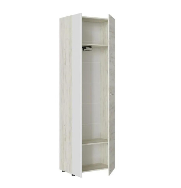 Сафари Шкаф с выдв. штангой ШК-001 Корпус - Дуб Крафт белый  Фасад МДФ - матовая Белый Софт ОИ665 КАТЕГОРИЯ А