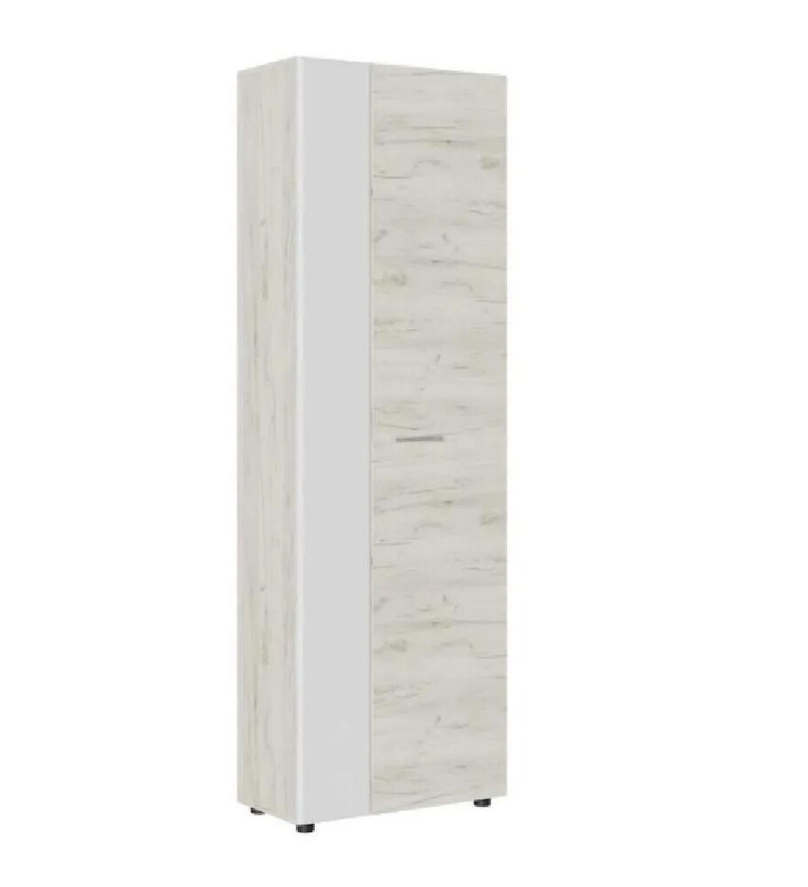 Сафари Шкаф с выдв. штангой ШК-001 Корпус - Дуб Крафт белый  Фасад МДФ - матовая Белый Софт ОИ665 КАТЕГОРИЯ А