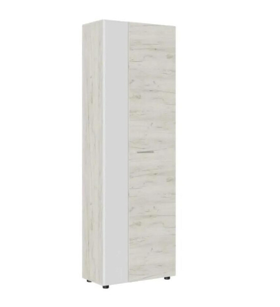 Сафари Шкаф с выдв. штангой ШК-001 Корпус - Дуб Крафт белый  Фасад МДФ - матовая Белый Софт ОИ665 КАТЕГОРИЯ А