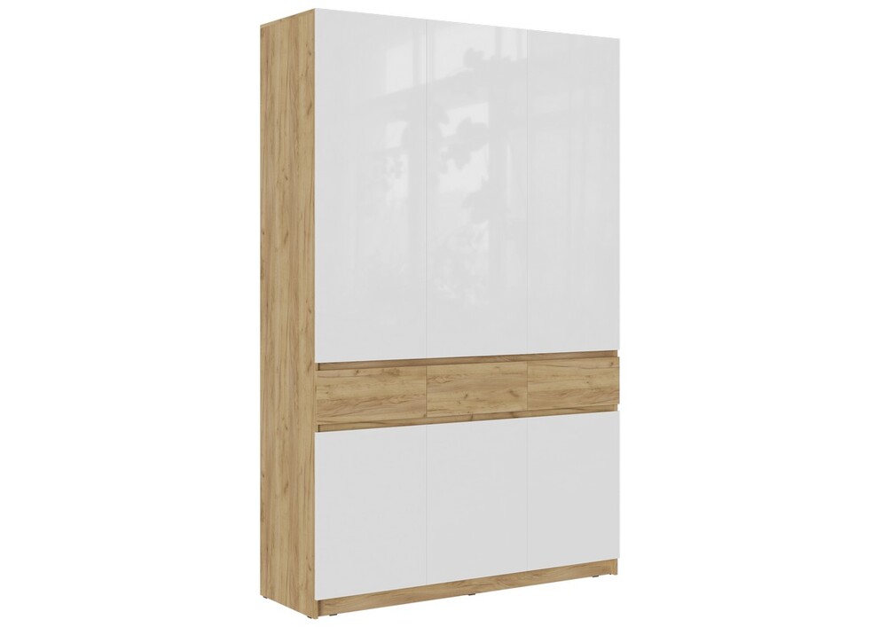 БОСТОН ШК-002 Шкаф 3-ств. МДФ (Комплект) Корпус - Дуб Крафт золотой Фасад МДФ - глянцевая Белый / ЛДСП Дуб Крафт золотой (5 мест) ОД970 КАТЕГОРИЯ А