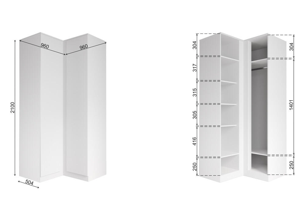МС Мори Шкаф угловой МШУ 960.1/940 Белый (3 места)