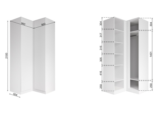МС Мори Шкаф угловой МШУ 960.1/940 Белый (3 места)