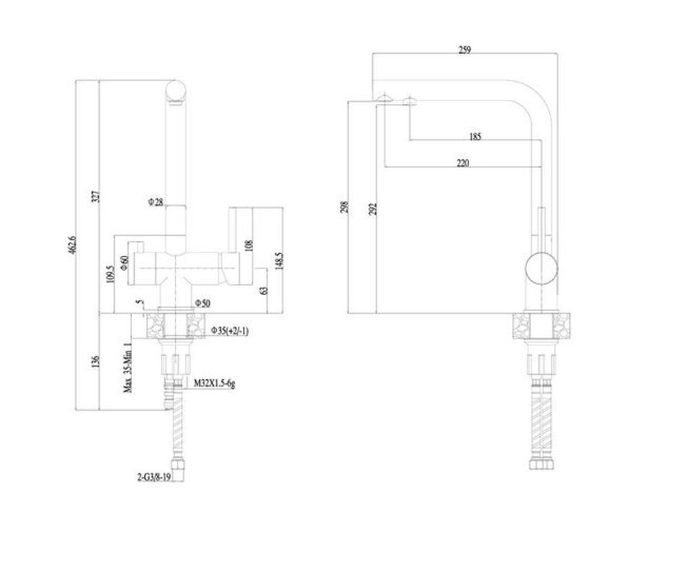 70304-1HB Смеситель Кухня HAIBA шар. d-35 с подключением фильтра питьевой воды нержавейка
