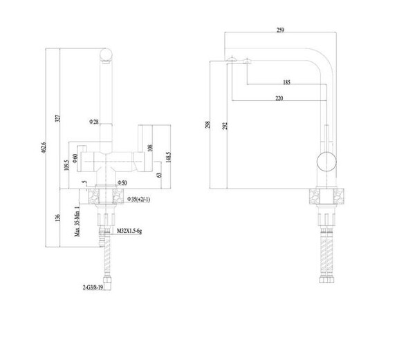 70304-1HB Смеситель Кухня HAIBA шар. d-35 с подключением фильтра питьевой воды нержавейка