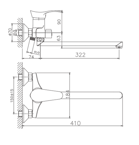2201HB Смеситель Ванна HAIBA шар. d-40  длинный излив переключатель в корпусе хром