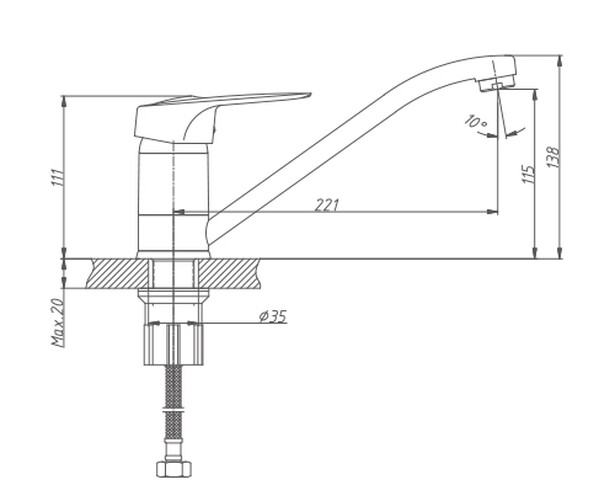 4904HB Смеситель Кухня HAIBA шар. d-40 с гайкой хром