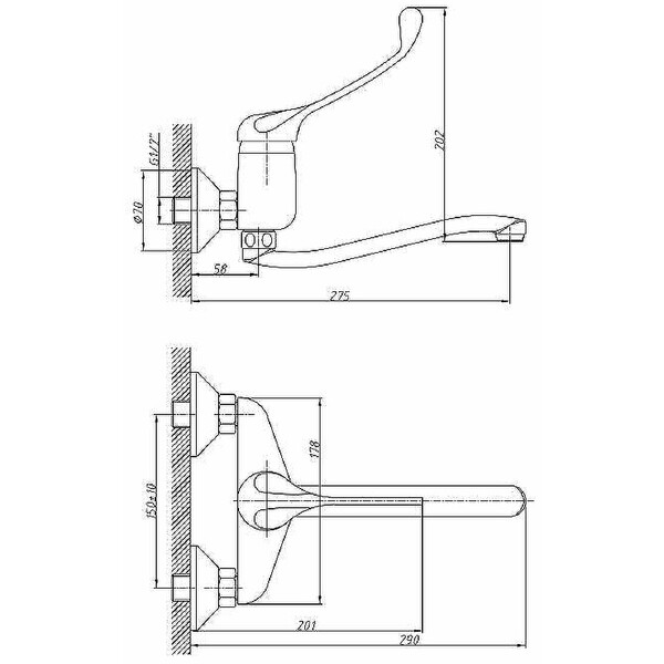 4654HB Смеситель Кухня СТЕНА HAIBA шар. d-40 хром ХИРУРГИЧЕСКИЙ