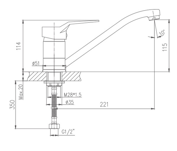 4963HB Смеситель Кухня HAIBA шар. d-40 с гайкой хром