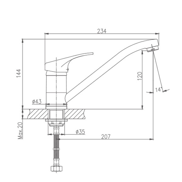 4913HB Смеситель Кухня HAIBA шар. d-35 с гайкой хром