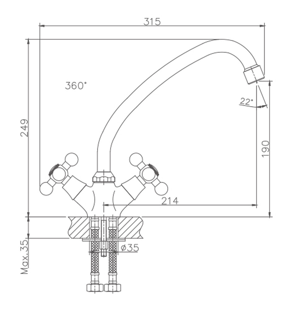 4519HB Смеситель Кухня HAIBA 1/2 м/к крест хром