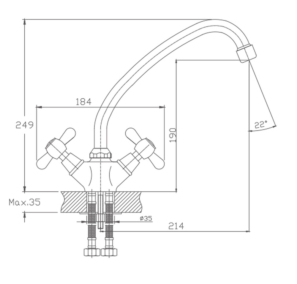 4125HB Смеситель Кухня HAIBA 1/2 м/к крест хром