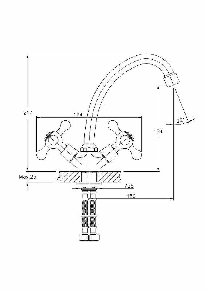 4908HB Смеситель Кухня HAIBA 1/2 м/к крест с гайкой хром