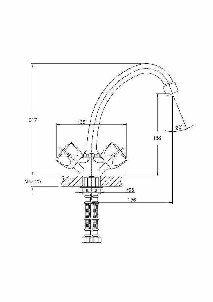 4909HB Смеситель Кухня HAIBA 1/2 м/к ПЕНТА с гайкой хром