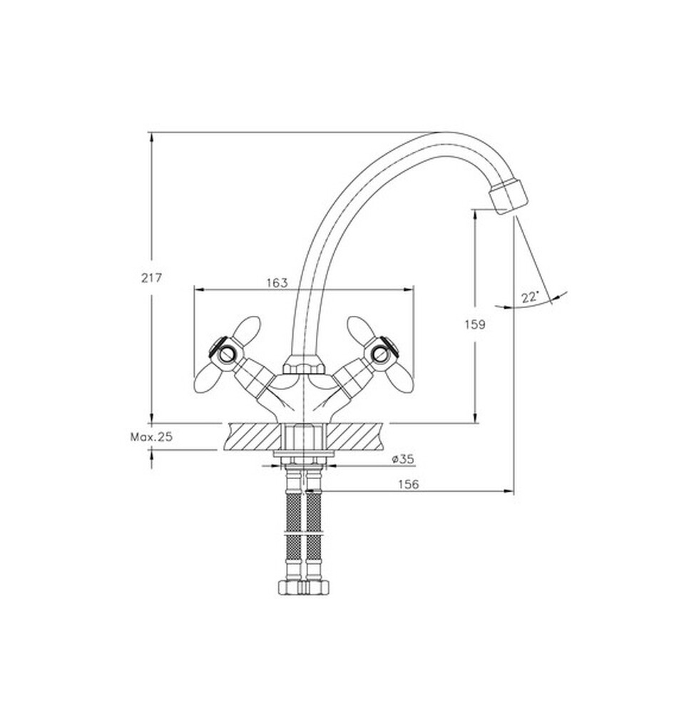 4927HB Смеситель Кухня HAIBA 1/2 м/к крест с гайкой хром