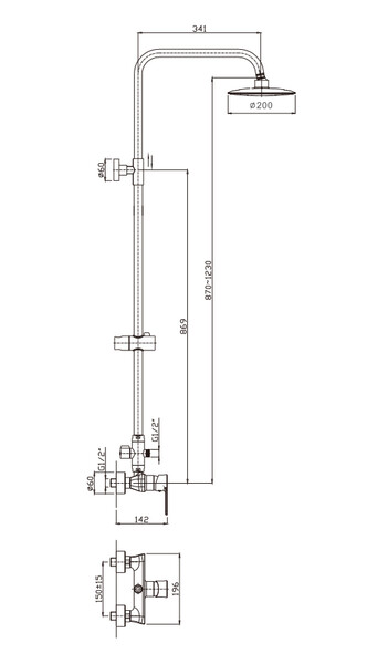 2411HB Душевая система HAIBA шар. d-35 с верхним душем и ручной лейкой хром