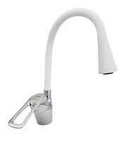 Смеситель Кухня Lemen D40 боковой (LB 91477 W8) хром,белый гибкий излив с лейкой-аэратором,гайка,цинк