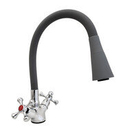 Смеситель Кухня Lemen мах Крест (LD 91665 Н8) хром, серый гибкий излив с лейкой-аэратором,гайка,цинк