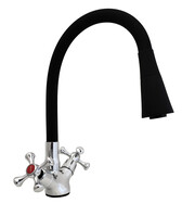 Смеситель Кухня Lemen мах Крест (LD 91665 Е8) хром, черный гибкий излив с лейкой-аэратором,гайка,цинк