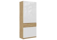 БОСТОН ШК-001 Шкаф 2-ств. МДФ (Комплект) (1000*510*2 360) Корпус - Дуб Крафт золотой  Глянцевый Белый / Дуб Крафт золотой (4 места) ОД967 КАТЕГОРИЯ А