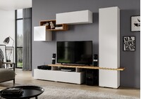 SkyFree Стенка НМ-001 Корпус -Белый (Гладкий)/Дуб Крафт золотой  Фасад ЛДСП -  Белый (Гладкий) Фасад МДФ - глянцевая Белый ФУ361 (4 места) КАТЕГОРИЯ А